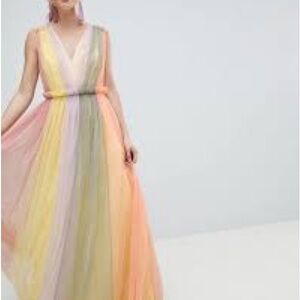 ASOS Pastel Stripe V‑Neck Maxi Dress - Multicolor
